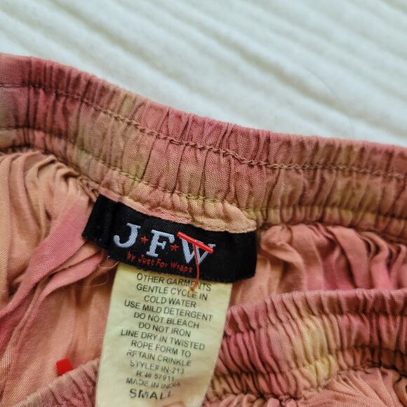 Vintage Y2K JFW Womens Small Boho Glowy Midi Skirt Tie Dye Red Yellow Elastic - Picture 4 of 5